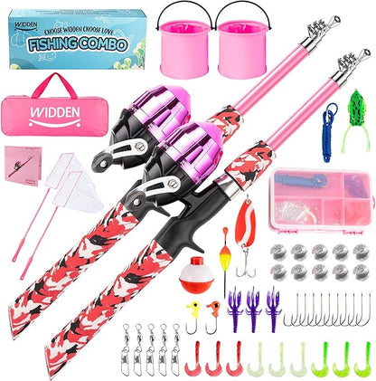 Kids Fishing Pole, Portable Telescopic Kids Fishing Poles for Boys and Girls, Fishing Rod and Reel Combo Kit with Tackle Box, and Fishing Net, Best Fishing Pole for Toddler Youth