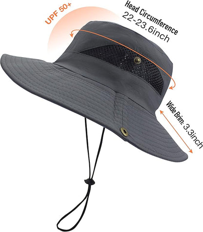 Men's Sun Hat Outdoor UPF50+ Mesh Wide Brim Bucket Safari Cap Foldable Waterproof Boonie Fishing Hats