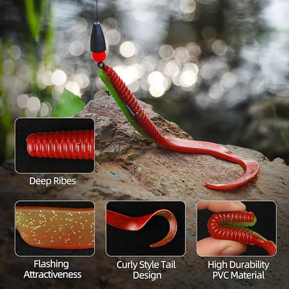 Curly Style Tail Worms Fishing Lures – Realistic Wavy Tail Soft Bait Grub Swimbaits for Saltwater & Freshwater Fishing, Available in 4 Inch & 6 Inch, Perfect for Bass, Trout, Crappie, & More