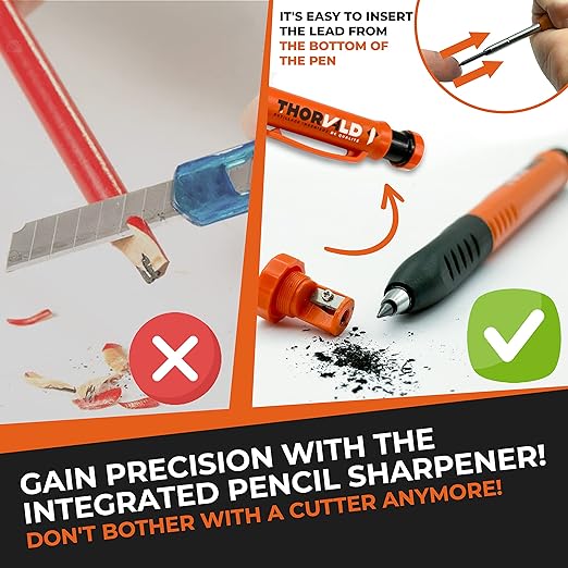 THORVALD 2 Carpenter Square 7 inch (1/16" Precision) + 2 Pencils + 12 Leads - T Square Multi-Purpose Carpenter Tools : Wrench, Protractor, Ruler, Marking Gauge, Drill Gauge, Carpentry Pencil