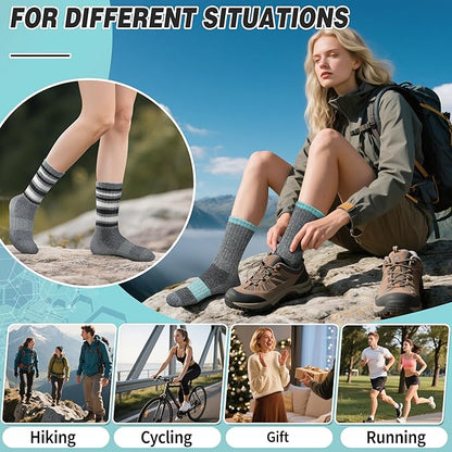 EBMORE 5 Pairs Womens Merino Wool Hiking Socks Thermal Warm Winter Boot Crew Cushion Work Gift Socks