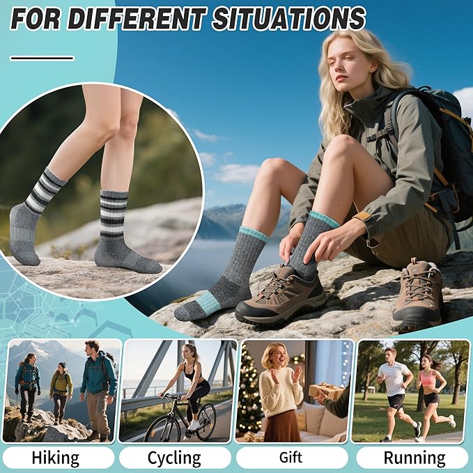 EBMORE 5 Pairs Womens Merino Wool Hiking Socks Thermal Warm Winter Boot Crew Cushion Work Gift Socks