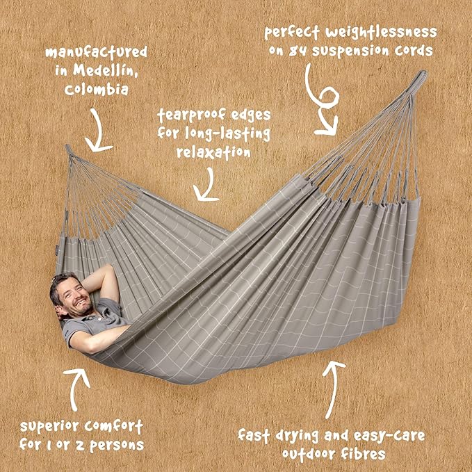 LA SIESTA Brisa Classic Hammock, Handmade, Weather-Resistant, Tear-Resistant Hammock for Indoor & Outdoor Relaxation, Size-Double - Almond