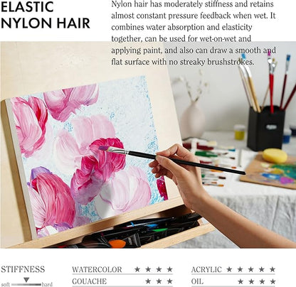 ARTIFY 41 Pieces Long Handle Paint Brushes, Expert Series, Hog Bristle, Horse Hair and Nylon Hairs Art Set Includes a Carrying Canvas Roll, for Acrylic, Oil, Watercolor and Gouache