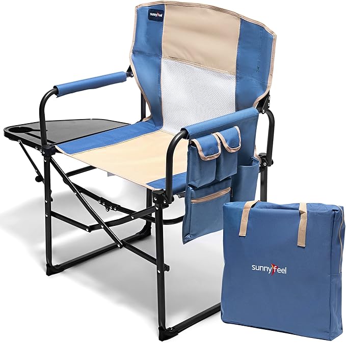 SUNNYFEEL Oversized Camping Directors Chair, Portable Folding Lawn Chairs for Adults Heavy Duty with Side Table,Pocket for Beach, Fishing,Picnic,Concert,Tailgating, Outdoor Foldable Camp Chair