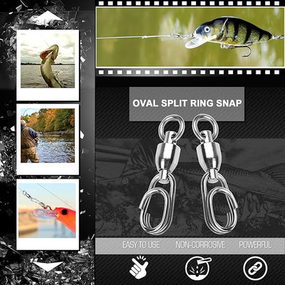 Atibin High Strength Fishing Swivel Steel Stainless Connector Swivel Snaps Saltwater Ball Bearing Split Rings Freshwater White Nickel 30lbs-156lbs