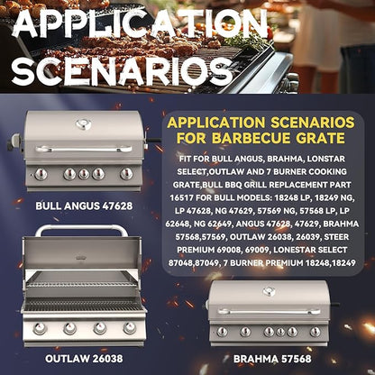 1 Pack 8mm Process Upgrade 7.5 x 19.25In Stainless Steel BBQ Grill Grate Replacement Part for Bull 16517 BBQ Angus,Lonstar Select 87048,87049,Brahma,Outlaw Steer Premium 69008,69009, 7 Burner Premium