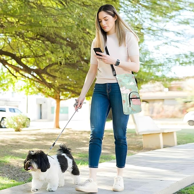 Cartoon Unicorn Pink Sage Green Water Bottle Holder with Strap Insulated Water Bottle Carrier Crossbody Bags Pouch with Phone Pocket for Travel Gym Hiking Walking Running