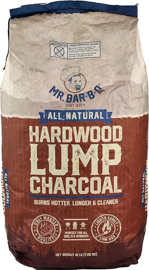 16 LB. All Natural Hardwood Lump Charcoal by Mr. Bar-B-Q - Premium Natural Charcoal for Grilling, BBQ, Smoking, Kamado & Kettle Grills - Burns Hotter & Longer - Smoky Flavor, Low Ash & Easy to Light