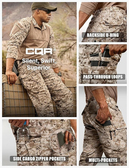 CQR Men's Flex Stretch Tactical Pants, Water Resistant Ripstop Cargo Pants, Lightweight EDC Outdoor Work Hiking Pants
