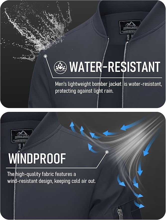 MAGCOMSEN Men's Bomber Jacket Lightweight Casual Windbreaker Spring Fall Zip Up Coat with 5 Pocket