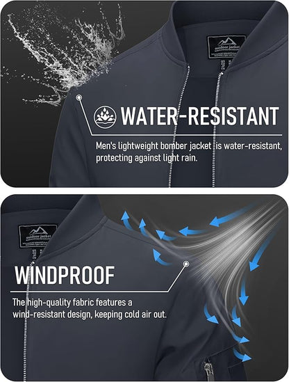 MAGCOMSEN Men's Bomber Jacket Lightweight Casual Windbreaker Spring Fall Zip Up Coat with 5 Pocket