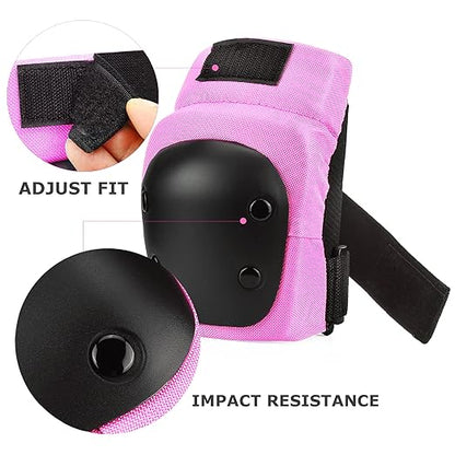 Adult/Child Knee Pads Elbow Pads Wrist Guards 3 in 1 Protective Gear Set for Skateboarding Inline Roller Biking Roller Skating Cycling Outdoor Sports Pink M