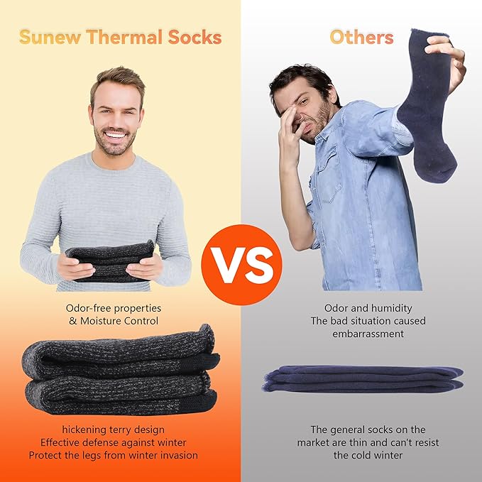Sunew Warm Thermal Socks 4 Pack, Mens Womens Winter Heated Outdoor Skiing Thermal Socks