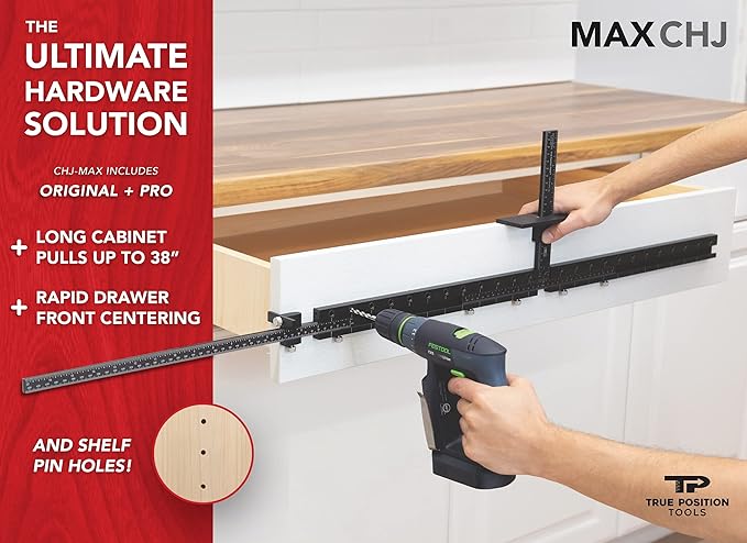 MAX Cabinet Hardware Jig - Install Long Pulls and Shelf Pin Holes - Made In USA - Hand Calibrated by True Position Tools