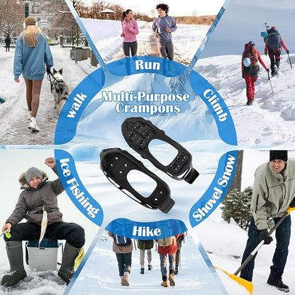 Ice Snow Traction Cleats Crampons, 28 Teeth Snow Spikes for Shoes and Boots, Rubber Anti Slip Ice Snow Grippers, Ice Cleats for Walking On Snow and Ice, Hiking, Climbing