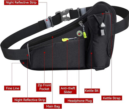 Running Belt Hydration Waist Pack with Water Bottle Holder for Men&Women Outdoor Sports (Black)