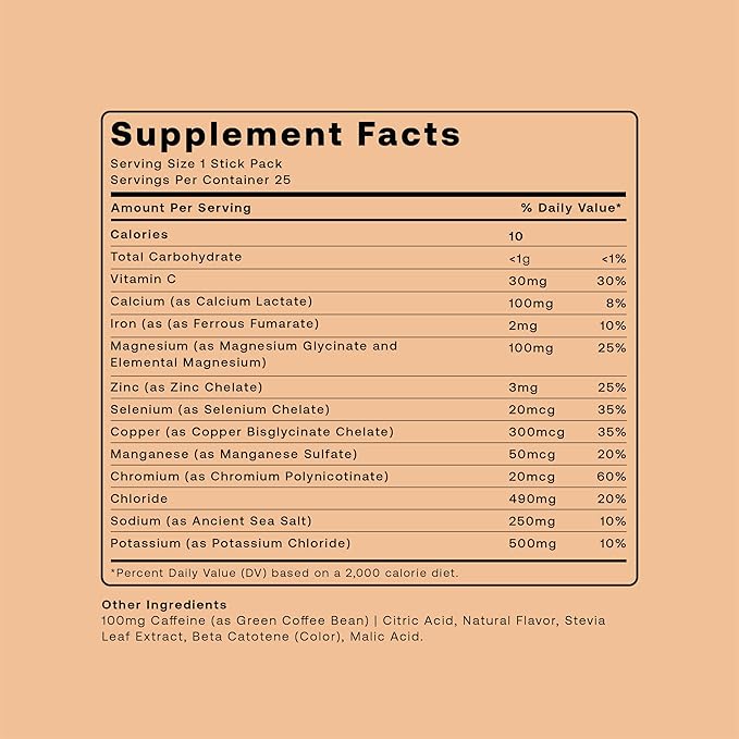 Hydrofy Hydrogen Water + Electrolytes Drink Mix | H2 Hydration Packets with Molecular Hydrogen, Sodium, Potassium, Magnesium, Calcium, and Minerals | No Sugar | Orange + Caffeine 25 ct