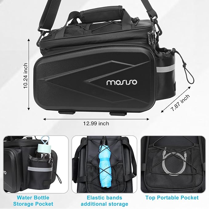 MOSISO Bike Rack Bag Trunk Cooler Handbag, Bicycle Insulated Rear Seat Bag 2 Side EVA Pockets with Side Foldable Panniers, 8L Cycling Backseat Storage Cargo Luggage Pouch with Shoulder Strap, Black