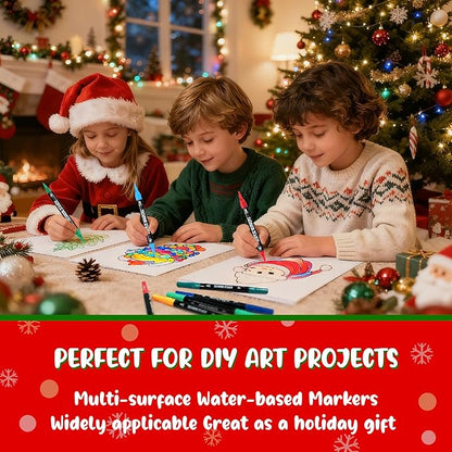 24 Colors Acrylic Paint Markers, Dual Tip with Fine Tip and Brush Tip Pens for Stone, Wood, Calligraphy, Canvas, Ceramic, Metal, Glass, Rock Painting, DIY Crafts