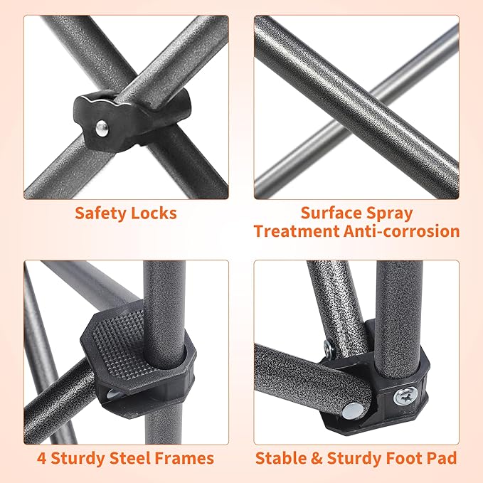 2 Pack Padded Oversized Camping Chairs for Adults,Heavy Duty Support 400 Lbs,Folding Portable Lawn Chair w/Cup Holder,Cooler Bag,Side Pocket,Perfect for Outdoor Picnic,Hiking(Blue&Black)