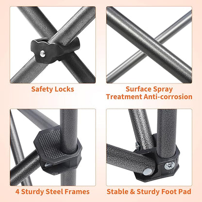 2 Pack Padded Oversized Camping Chairs for Adults,Heavy Duty Support 400 Lbs,Folding Portable Lawn Chair w/Cup Holder,Cooler Bag,Side Pocket,Perfect for Outdoor Picnic,Hiking(Purple&Black)