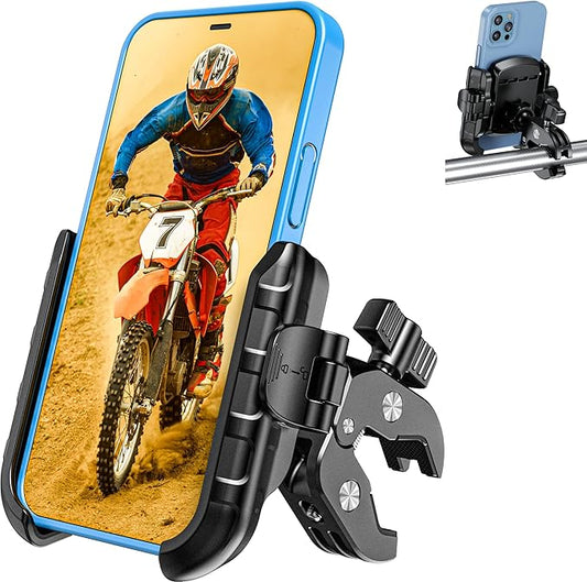 Kewig Motorcycle Phone Mount Holder- [Camera Friendly] [1s Lock & Release] Bike Phone Mount Handlebar Cell Phone Holder for Bicycle Scooter ATV, Fit for 5.4-7.2" Smartphones