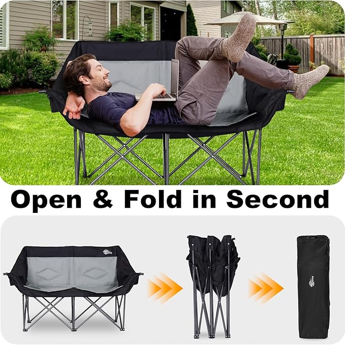 2 Person Camping Chair Camping Loveseat Oversized Double Folding Camping Chair Heavy Duty Two Person Camp Chair Love Seat Dou Chairs Sport Lawn Chair for Adults