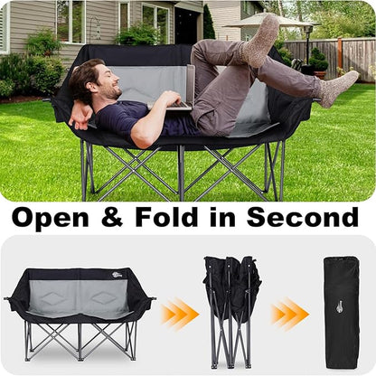 2 Person Camping Chair Camping Loveseat Oversized Double Folding Camping Chair Heavy Duty Two Person Camp Chair Love Seat Dou Chairs Sport Lawn Chair for Adults