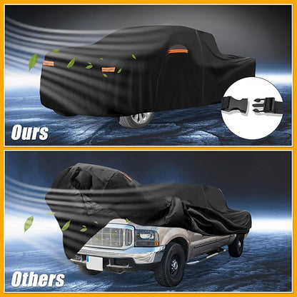 Universal Car Cover Waterproof All Weather 210D-PU, UV Sun Rain Protection, Fits for Truck Length 229"-242", with Left Side Zipper, Black