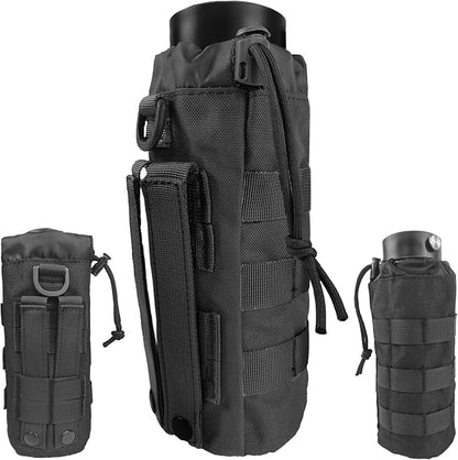 Tactical MOLLE Water Bottle Holder, Upgraded Water Bottle Pouch with Drawstring Open Top & Mesh Bottom, 16/24/25/32oz Water Bottle Carrier Bag with D-Ring Hook for Backpack
