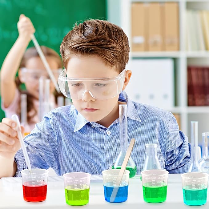 100 Pack 30ml/1oz Transparent Measuring Cups Reusable Clear Plastic Graduated Epoxy Mixing Cups with 100 Pack Wooden Stirring Sticks for Liquids Resin, Epoxy, Stain, Mixing Paint, School Labs