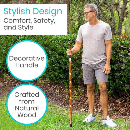 Vive Wooden Walking Stick - Willow Cane for Seniors Hiking & Balance - Heavy Duty Carved Twisted Wood Sticks for Men & Women - Stylish Support Pole for Outdoor Trekking & Weight Bearing