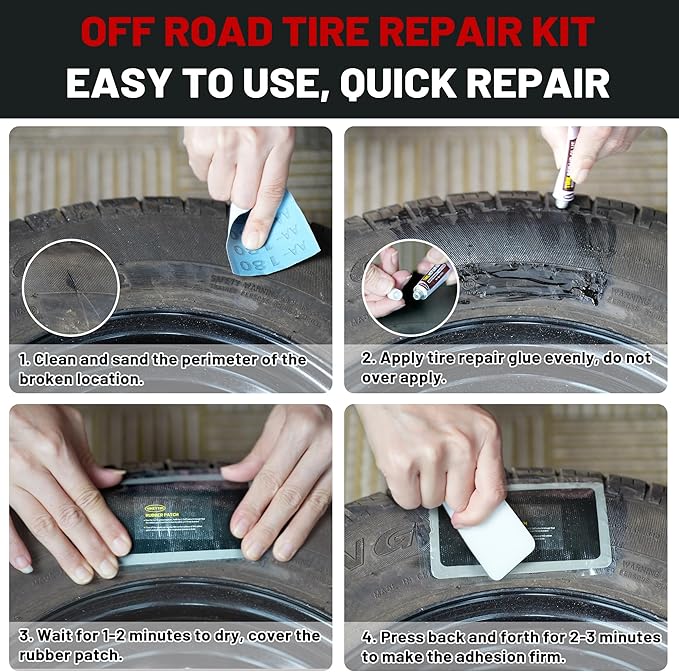 Sidewall Tire Repair Kit, Off-Road 4x4 Emergency Tire Patch Kit, UTV ATV Outdoor No Need to Remove Rubber Patch Kit Scratch or Puncture Repair Off-Road Accessories