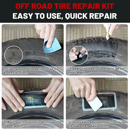 Sidewall Tire Repair Kit, Off-Road 4x4 Emergency Tire Patch Kit, UTV ATV Outdoor No Need to Remove Rubber Patch Kit Scratch or Puncture Repair Off-Road Accessories