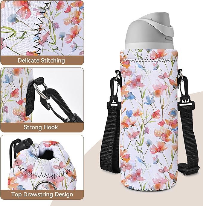 RICHEN Neoprene Water Bottle Carrier Bag with Adjustable Shoulder Strap,Insulated Water Bottle Cover for Stainless Steel/Glass/Plastic Bottles