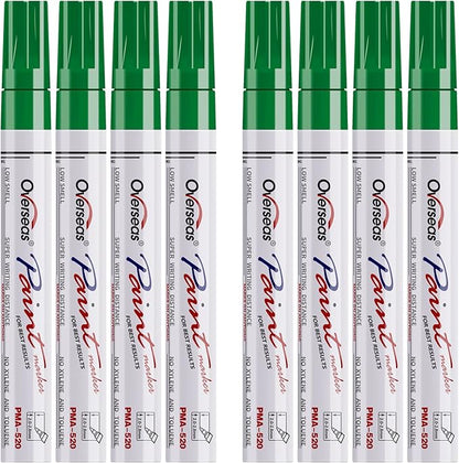 Overseas Paint Pens Paint Markers - Green Permanent Markers 8 Pack, Oil Based Waterproof Quick Dry Medium Tip Marker Pen for Metal, Wood, Fabric, Plastic, Rock, Stone, Mugs, Canvas, Glass, Art Craft