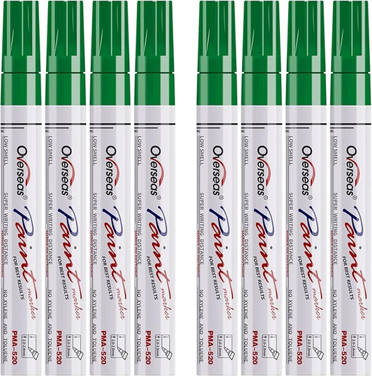 Overseas Paint Pens Paint Markers - Green Permanent Markers 8 Pack, Oil Based Waterproof Quick Dry Medium Tip Marker Pen for Metal, Wood, Fabric, Plastic, Rock, Stone, Mugs, Canvas, Glass, Art Craft