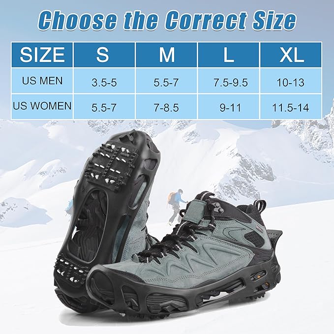 Ice Cleats Snow Traction Cleats Crampon for Walking on Snow and Ice Non-Slip Overshoe Rubber Anti Slip Crampons Slip-on Stretch Footwear