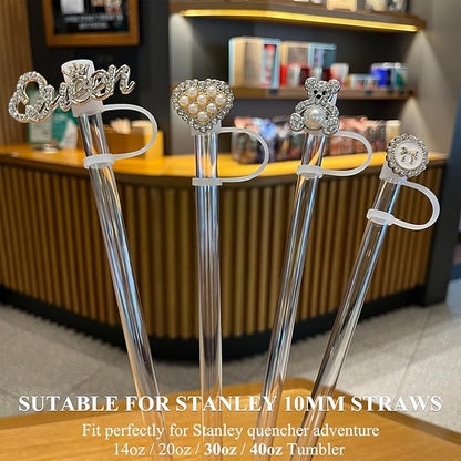 Bling Diamond Straw Cover for Stanley Cup Accessories - Silicone Straw Toppers with Silver Rhinestone fit 9-12mm Straws