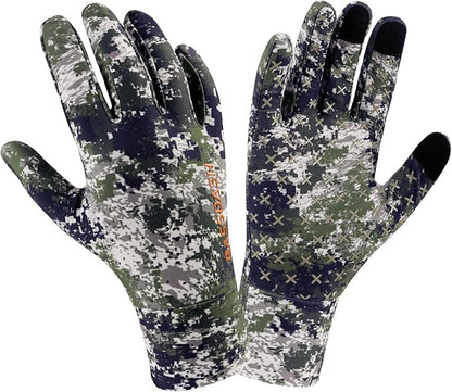 BASSDASH Men’s Camo Hunting Gloves UPF 50+ Lightweight Touchscreen Gloves for Warm Weather Fishing Hiking Outdoor Activities