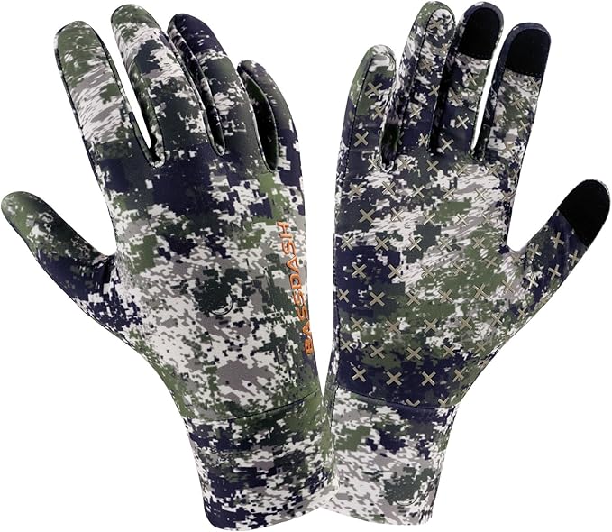 BASSDASH Men’s Camo Hunting Gloves UPF 50+ Lightweight Touchscreen Gloves for Warm Weather Fishing Hiking Outdoor Activities