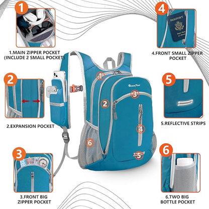 Seektop Small Hiking Backpack 12L to 15L Expandable Travel Packable Waterproof Daypack Lightweight Hiking Bag for Women Men