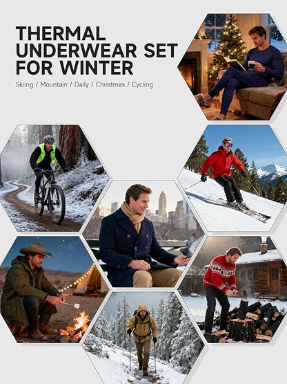 VZV Thermal Underwear for Men Fleece Lined Long Johns for Mens Thermals Top and Bottom Set Soft Base Layer for Winter