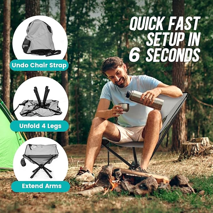 Adjustable Portable Camping Chair RiseLite Lightweight Compact Folding Chair for Adults, Collapsible Camp Chairs That Folds Up Small, Easy Carry for Travel, Outdoor, Sports, Backpacking, Hiking