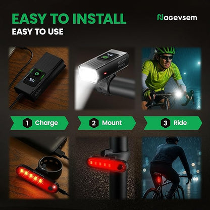 Bike Lights Set, LED Super Bright USB-C Rechargeable Headlight & Taillight, Waterproof Front & Rear Back Bicycle Light for Night Riding, Road & Mountain Cycling, Gift for Men & Women