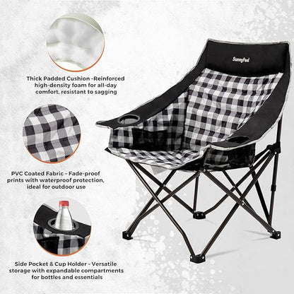 SUNNYFEEL Heavy Duty Camping Chairs for Adults Portable Oversized Folding Chair with Side Pockets & Cup Holde for Fishing,Trip,Picnic,Lawn,Concert Outdoor, Carry Bag Included