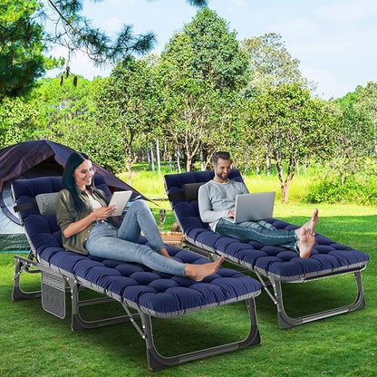 LILYPELLE Folding Outside Chaise Lounge Chair with Mattress, 5 Position Adjustable Patio Reclining Chairs Perfect for Outside, Sunbathing, Camping, Pool, Beach, Cool Blue