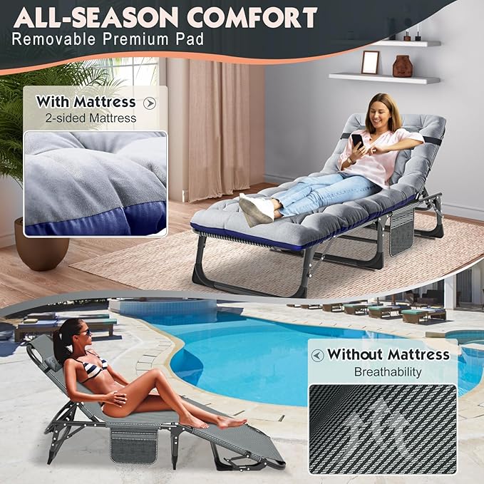 MOPHOTO 5-Position Folding Lounge Chair, Portable Outdoor Chaise Lounge for Sun Tanning, Perfect for Pool, Beach, Patio