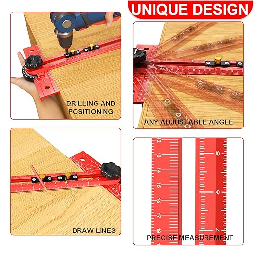 29 Inch Woodworking T Square Ruler, Precision Drilling Positioning Measuring Tools, Adjustable Aluminum Alloy Sliding T-Square Ruler with Angle Adjustment for Carpenter Work and Architec